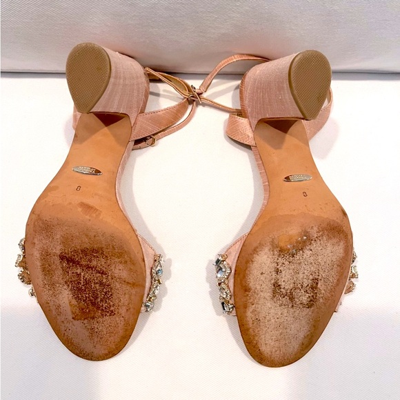 Badgley Mischka Light Pink Silk Jeweled Heels - Picture 6 of 6
